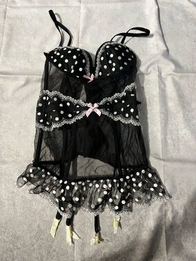 Victoria's Secret Black and White Polka Dot Sheer Babydoll